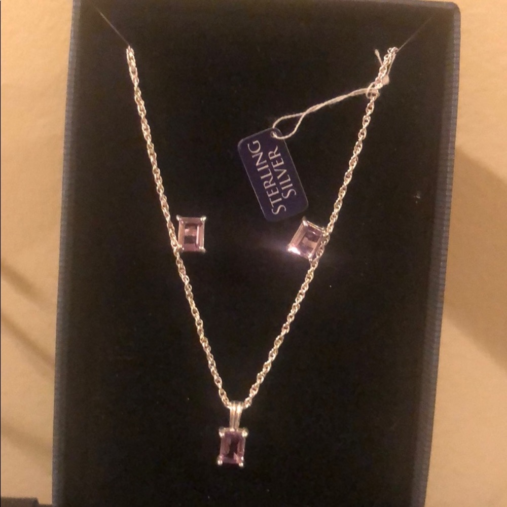 Sterling silver amethyst necklace and earrings set